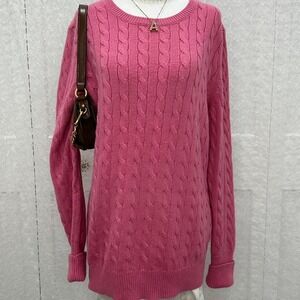 pink cable knit sweater